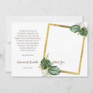 Cartão De Agradecimento Casamento de Saída de Monstera Verde e Dourada