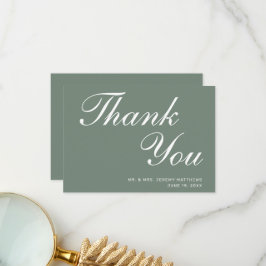 Cartão De Agradecimento Casamento de Script Branco Verde do Modern Sage