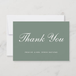 Cartão De Agradecimento Casamento de Script Branco Verde do Modern Sage