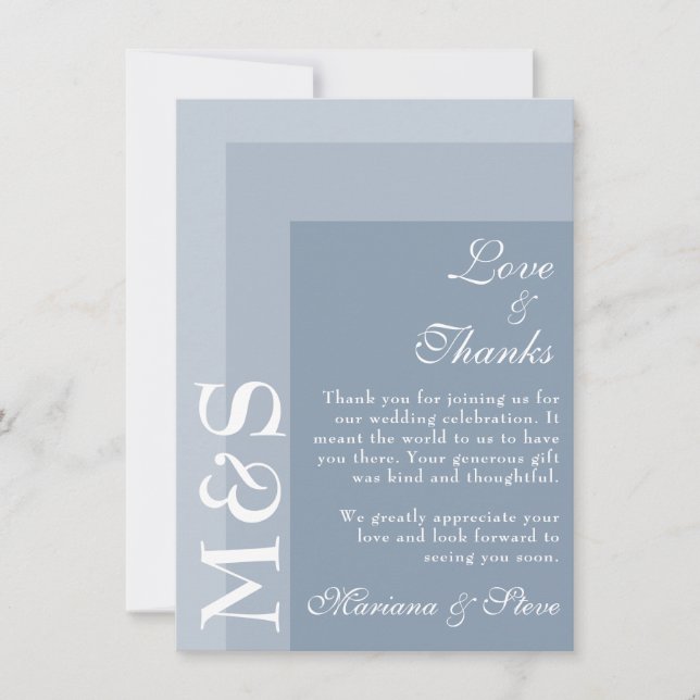 Cartão De Agradecimento Casamento de Script Chic Moderno Simples Dusty Blu (Frente)