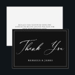 Cartão De Agradecimento Casamento de Script de Caligrafia Negra Elegante<br><div class="desc">Cartões de agradecimentos elegante e clássico de Script de Caligrafia em preto profundo para enviar depois do seu casamento ou de qualquer outro evento. Personalize-o com os seus próprios nomes na frente e a mensagem no verso ou elimine o texto no verso e adicione a sua nota manuscrita.</div>