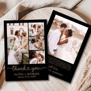 Cartão De Agradecimento Casamento de Script de Colagem de Fotografias Dour