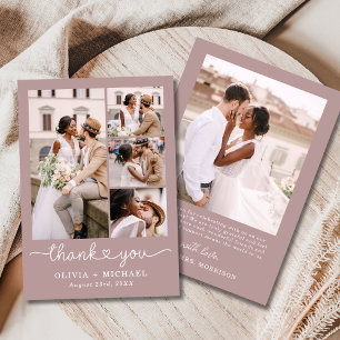 Cartão De Agradecimento Casamento de Script de Colagem de Fotografias Rosa
