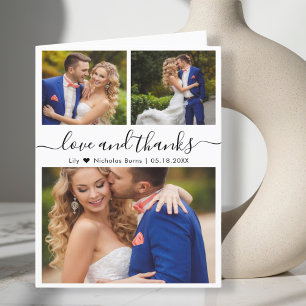 Cartão De Agradecimento Casamento de Script de Colagem de Fotos de Obrigad