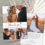 Cartão De Agradecimento Casamento de Script de Colagem de Fotos Elegante 3<br><div class="desc">Cartões de agradecimentos de Casamento de Colagem de Fotos do Script 3 Moderno Elegante Moderno Minimalista. modelo de cartões de agradecimentos de casamento com 3 (três) fotos na frente e 1 (uma) foto na parte traseira. Com o texto "Obrigado" em uma risca de letra de tipografia, escrita com letras sujas,...</div>