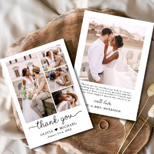 Cartão De Agradecimento Casamento de Script de Colagem de Fotos Elegante C