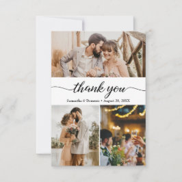 Cartão De Agradecimento Casamento de Script de Colagem de Fotos Simples Mo