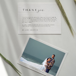 Cartão De Agradecimento Casamento de Script de Foto Simples e Minimalista