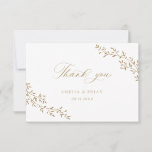 Cartão De Agradecimento Casamento de Script Dourado Botânico de Branch Fol