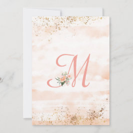 Cartão De Agradecimento Casamento de Script Floral bonito Monograma Rosa
