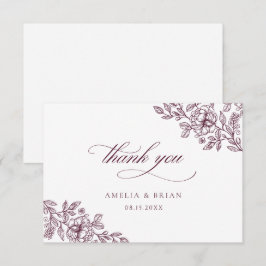 Cartão De Agradecimento Casamento de Script Floral Burgundy Elegante Vinta