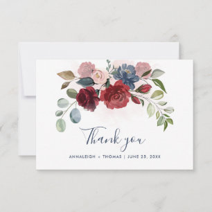 Cartão De Agradecimento Casamento de Script Floral de Watercolor