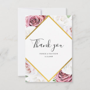 Cartão De Agradecimento Casamento de Script Floral Elegante
