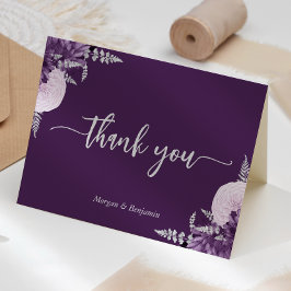 Cartão De Agradecimento Casamento de Script Floral Floral de Prata Lilac R