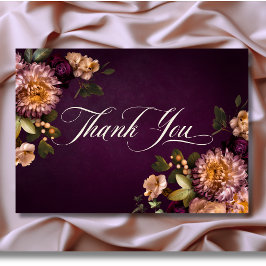 Cartão De Agradecimento Casamento de Script Floral Floral Elegante Burgund