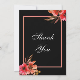 Cartão De Agradecimento Casamento de Script Floral Romântico Laranja Negro