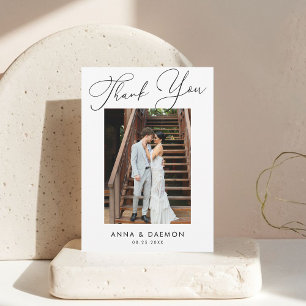 Cartão De Agradecimento Casamento de Script Minimalista de Nota de Foto Mo