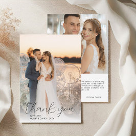 Cartão De Agradecimento Casamento de Script Minimalista Moderno 2 Fotos