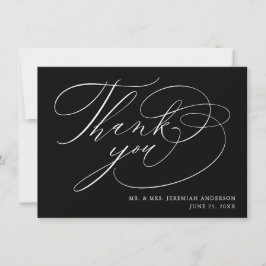 Cartão De Agradecimento Casamento de Script Moderno Branco Negro Elegante
