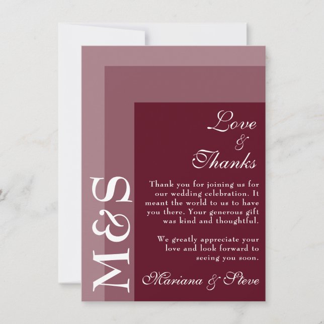 Cartão De Agradecimento Casamento de Script Moderno Burgundy (Frente)