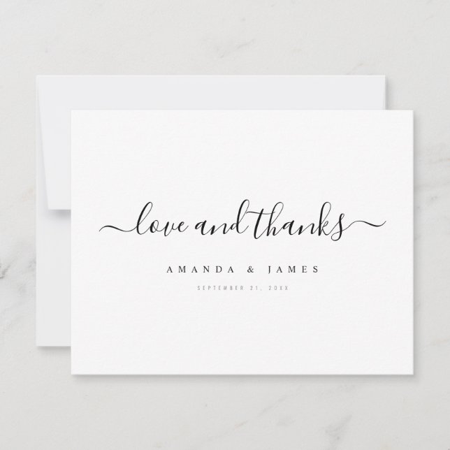 Cartão De Agradecimento Casamento de Script Moderno Elegante Simples (Frente)
