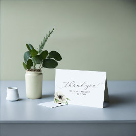 Cartão De Agradecimento Casamento de Script Preto e Branco com Anêmonas de
