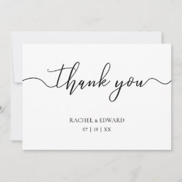 Cartão De Agradecimento Casamento de Script Preto e Branco Elegante