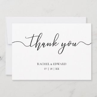 Cartão De Agradecimento Casamento de Script Preto e Branco Elegante