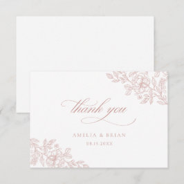 Cartão De Agradecimento Casamento de Script Rosa-Blush Floral de Vintage E