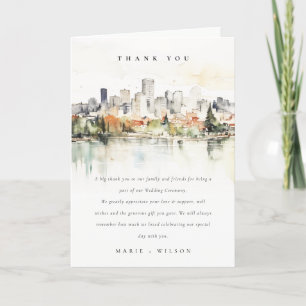Cartão De Agradecimento Casamento de Skyline Watercolor em Portland Oregon