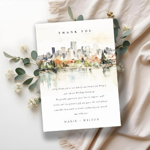 Cartão De Agradecimento Casamento de Skyline Watercolor em Portland Oregon