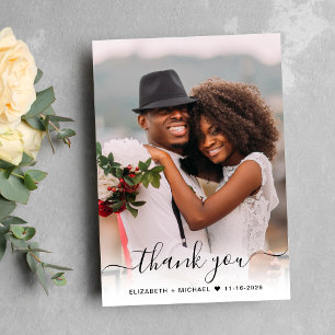 Cartão De Agradecimento Casamento de Sobreposição de Fotografias de Script