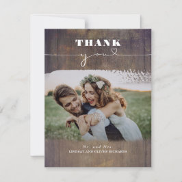 Cartão De Agradecimento Casamento de Sobreposição de Fotos de Madeira Rust