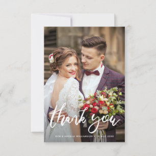 Cartão De Agradecimento Casamento de sobreposição de fotos de noiva e noiv