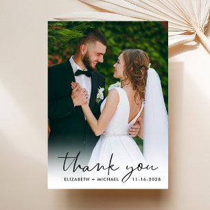 Cartão De Agradecimento Casamento de Sobreposição de Fotos do Script Chic
