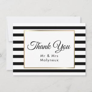 Cartão De Agradecimento Casamento de Stripe Clássico  Faux Gold Foil Obrig