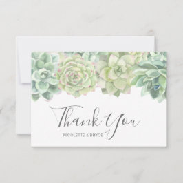 Cartão De Agradecimento Casamento de Suculentes de Aquarela Verde Botânica