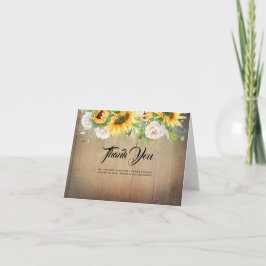 Cartão De Agradecimento Casamento de Sunflower e Rosas Brancas Obrigado