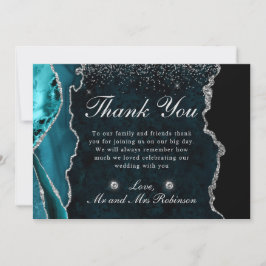 Cartão De Agradecimento Casamento de Teal e Silver Faux Glitter Agate