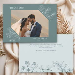 Cartão De Agradecimento Casamento de Teal Floral Elegante