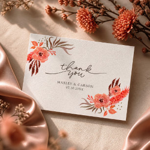 Cartão De Agradecimento Casamento de Terracota Floral Laranja Coral Modern
