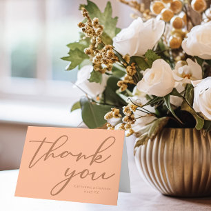 Cartão De Agradecimento Casamento de Tipografia Minimalista Peach Personal