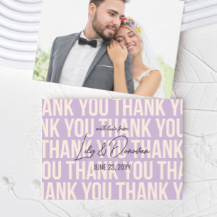Cartão De Agradecimento Casamento de Tipografia Moderna Creme e Lilás