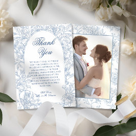 Cartão De Agradecimento Casamento de Toile Azul Floral Azul Elegante Vinta