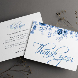 Cartão De Agradecimento Casamento De Toile Azul Floral Francês Elegante