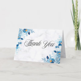 Cartão De Agradecimento Casamento de verão com flores elegantes azuis