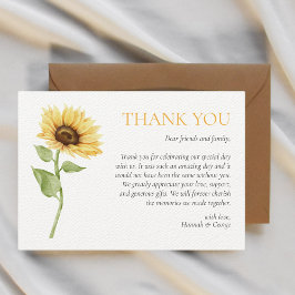 Cartão De Agradecimento Casamento de Verão de Sunflower Rustic Barn