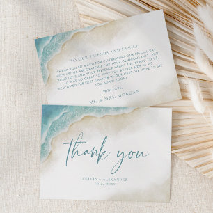 Cartão De Agradecimento Casamento de Verão na Praia com Aquarela do Oceano