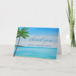 Cartão De Agradecimento Casamento de verão na praia tropical Obrigado