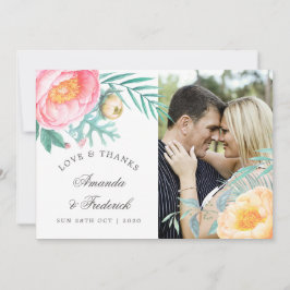 Cartão De Agradecimento Casamento de Verão Tropical Mint Floral Obrigado